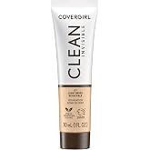 COVERGIRL Clean Invisible Foundation Makeup, Dewy & Glowy Natural Finish, Buildable Coverage, Skin-Like Smooth Look, Vegan, L