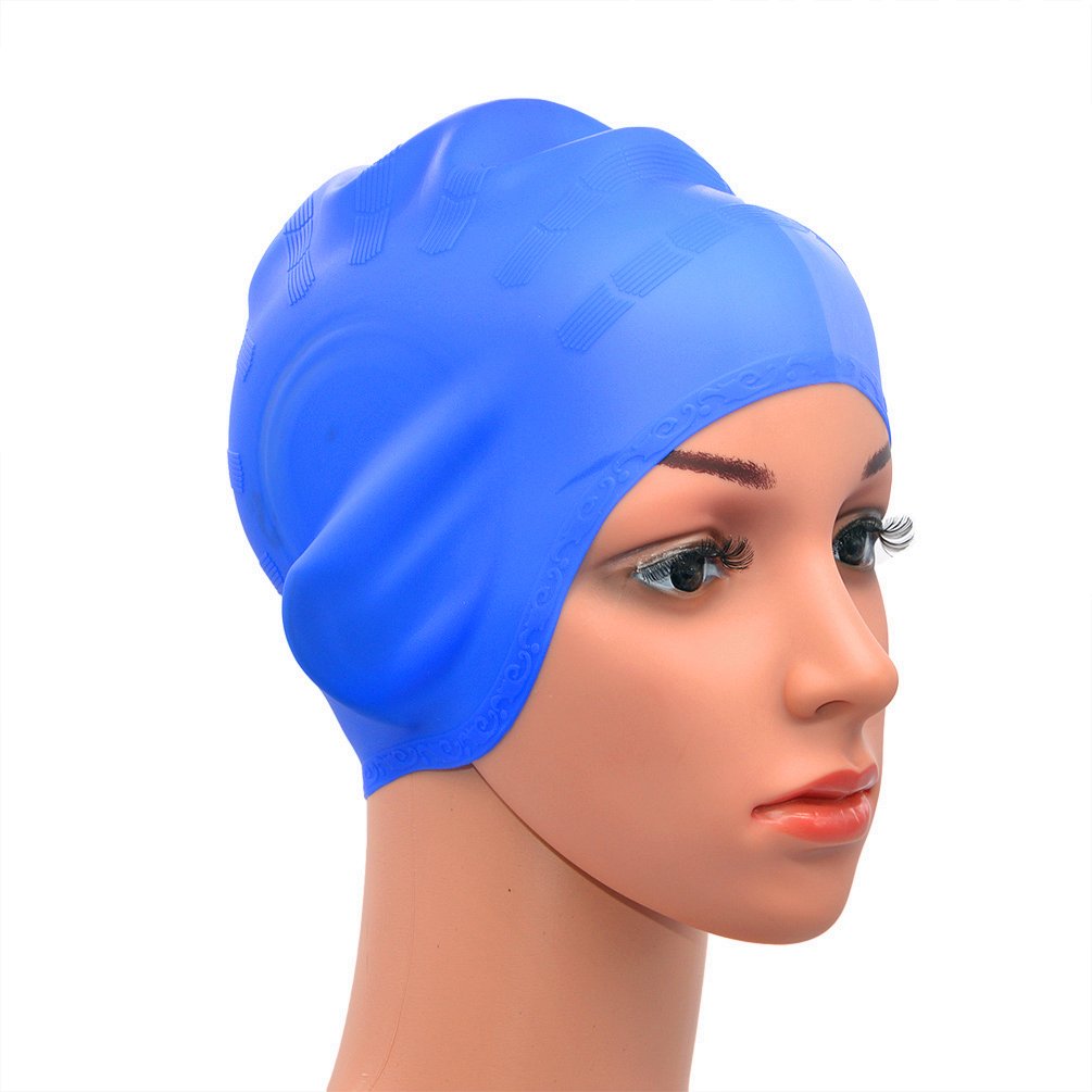Medifier Silicone Warterproof Swim Cap Hat Earmuffs for Aldult both Men and Women Blue