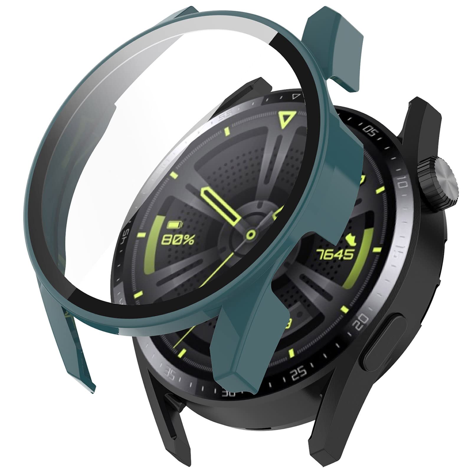 Miimall Case Compatible with Huawei Watch GT 3 42mm Tempered Glass Screen Protector, Ultra-Thin Hard PC Shockproof All-Around Bumper Shell Protective Cover for Huawei Watch GT 3 42mm-Green