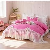 IHOUSTRIY Duvet Cover Twin Size, Ruffle Beddding Set with Bowtie, 2 Pieces Comforter Cover Set with Zipper Closure, Girl Princess Bedding with Pillowcase - Pink, Twin