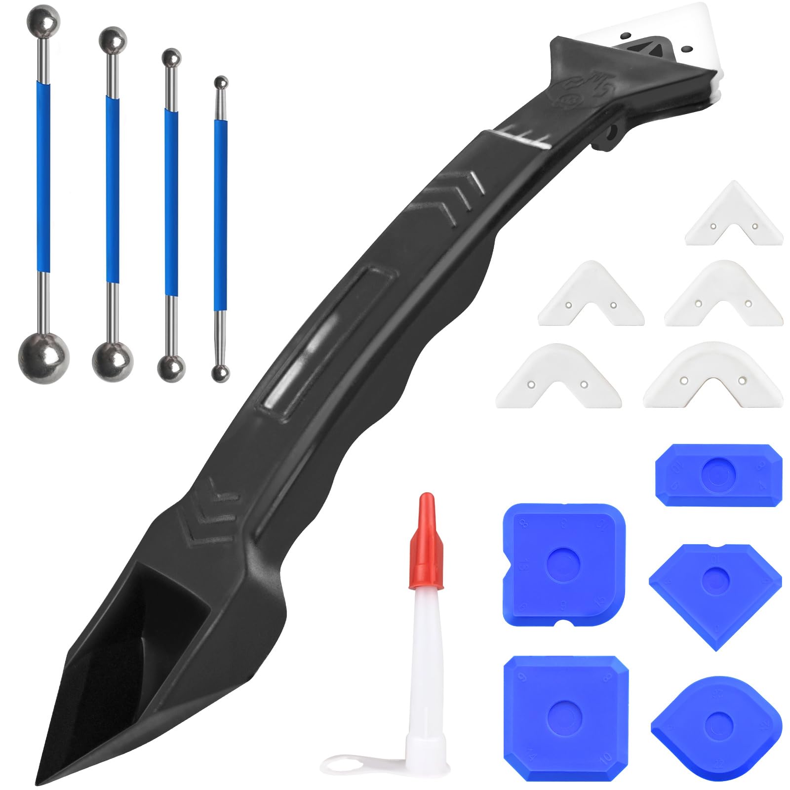 Omsscun 12 Pcs Silicone Remover Kit, 5 in 1 Caulking Tool, Sealant Set, Smoothing Finishing Kit for Kitchen Bathroom Floor Tile Wall