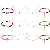 Gorgeoos 24Pcs Red Lucky Mexican Bracelets Set - Virgin Mary & San Judas Catholic Bracelets with Evil Eye Beads Glass Beads Red String Protection Bracelet for Women Men Anklet Gift Spiritual Jewelry