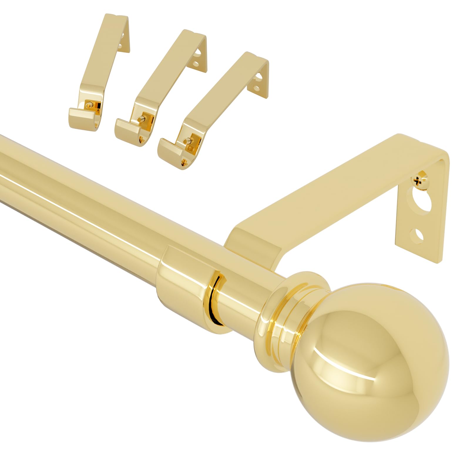 Gold Curtain Poles, Small Curtain Pole for Eyelet Curtains 80 to 122 cm, Adjustable Curtain Rod for Door with Brackets, 16mm Diameter Thin Metal Curtain Pole