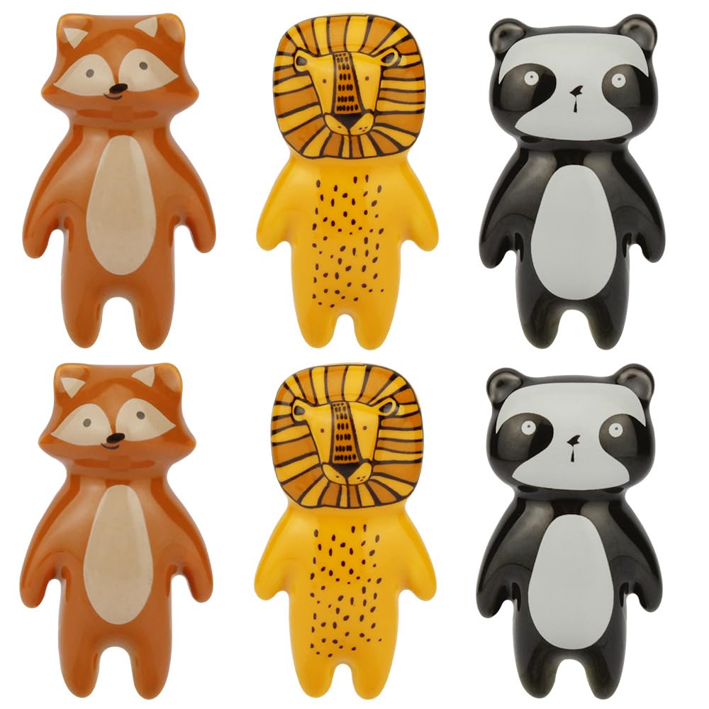 AKOGD Animal Drawer Knobs for Kids, 6PCS Ceramic Cabinet Door Knobs, Cartoon Cupboard Pull Handles Dresser Knobs for Children's Room Bedroom Furniture Closet Drawer