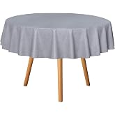 sancua 100% Waterproof Vinyl Tablecloth Table Cloth 60 Inch Round, Grey | Oil Spill Proof, PVC Material, Wipe Clean Table Cover for Dining Tables, Buffet Parties and Camping