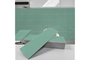 Avant Decor | Sample Tile | Stone Composite Subway Solid Color Tiles | Peel and Stick Kitchen Backsplash Tiles | Wall Tiles | 4” x 12” | Bex Metro Glossy Sage
