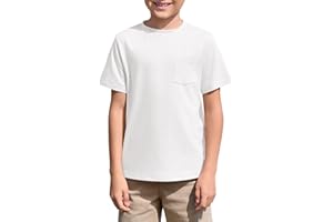 Haloumoning Boys T Shirts Kids Short Sleeve Pocket Shirt Crewneck Summer Basic Tee Tops 5-14 Years