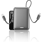 VINKO Portable Charger with Built in Cable Smallest Power Bank 22.5W 20000mAh Fast Charging USB C in & Out LED Display Phone Battery Pack Compatible with iPhone Samsung Android Phones Tablets (Gray)