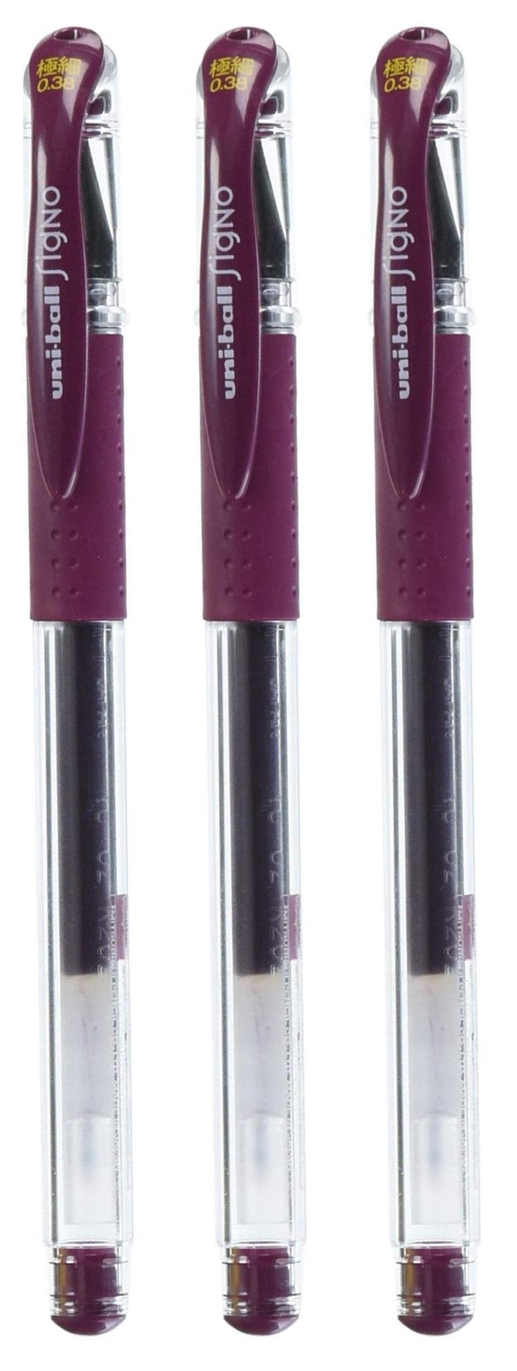 Set of 3 - Signo - uni Gel Ink Ballpoint Pen - UM-151-0.38 mm - Bordeaux Black