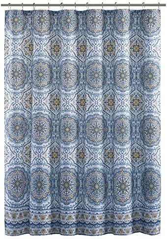Amazon Com Home Essence Blue White Yellow Shower Curtain Taya