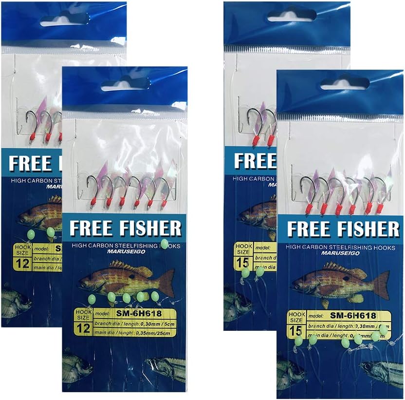22 Packs Bait Rigs Saltwater, Saltwater Fishing Bait Rigs, Bait Rigs Fish Skin Feather Hooks for Freshwater, Glow Fishing Beads High Carbon Hooks for Freshwater : Sports & Outdoors