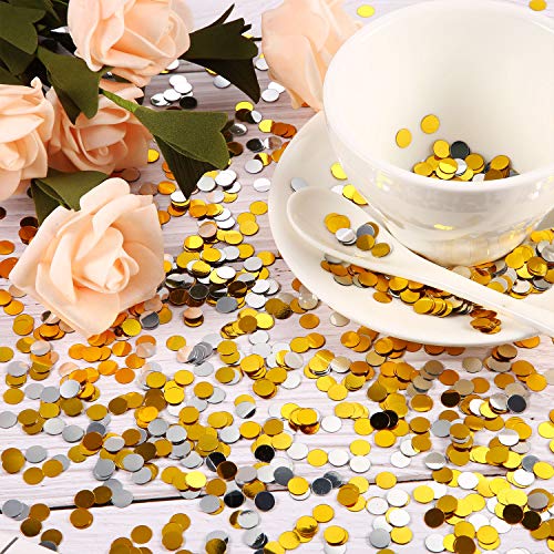 image for TecUnite 3.5 oz Confetti Dots Silver and Gold Glitter Confetti Circles