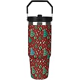 TOUNHEYA Christmas Trees Tumbler with Handle Flip Straw Red 30oz Insulated Stainless Steel Cup Cute Travel Coffee Mug Water Bottle for Women