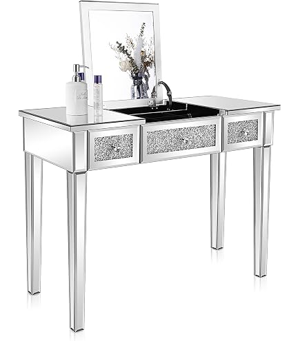 Poundex Bobkona Cailyn F4148 Set Da Trucco Con Specchio E Sgabello - Bianco, Tavolo Ampio E Cassetti Per Accessori