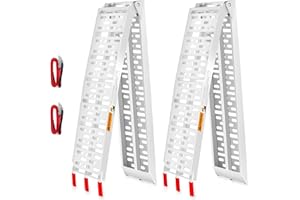 VENDAV ATV Ramps for Pickup Trucks 2pc, 7.5 ft Folding Aluminum Truck Ramps, Punch Plate Traction, Rubber-Tipped Fingers, Load Straps Included, 1,500 lb Capacity, 89 x 12 in