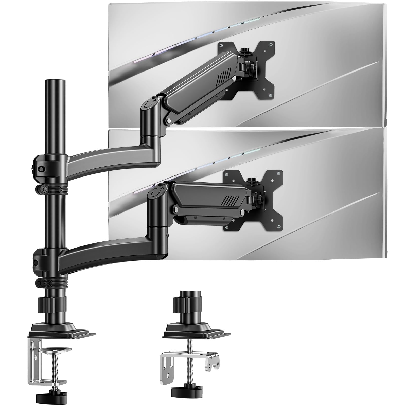 ELIVED Monitor Halterung 2 Monitore für 13-32" Bildschirme, Monitor Arm hält 2-10 kg Monitor mit VESA 75/100mm, Höhenverstellbare Dual Monitorarm mit Neigbar, Schwenkbar, Drehbar, EV6034B