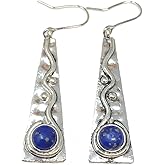 Vintage Hammered Metal Geometry Stone Long Dangle and Drop Earings