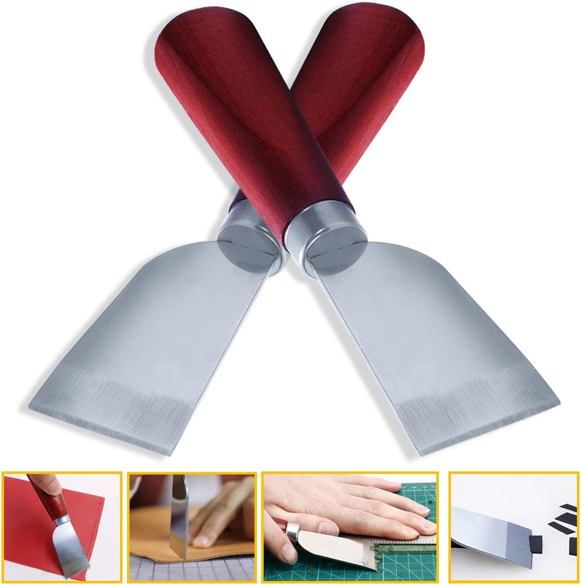 YG_Oline 2 Pack Leather Cutting Tool with Wooden Handle, Leathercraft Tool Leather Working Tool Edging DIY Handwork Supplies Accessories