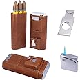 AMANCY Deluxe Portable 3 Holder Cigar Case Set With Lighter and Cutter Great Gift Kit