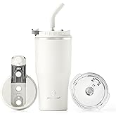 Ideus Insulated Tumbler with Lid and Straw 18 oz, Stainless Steel Double-Wall Vacuum Leak-Proof Travel Coffee Mug, Cup Holder Friendly, White