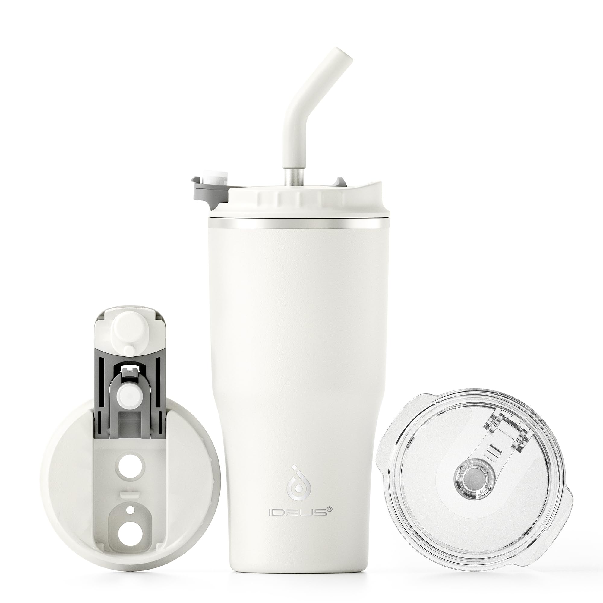 Ideus Tumbler with Lid and Straw | 18 oz Travel Tumbler | Double Wall Stainless Steel Insulated Coffee Tumbler | Perfect for Hot or Iced Coffee | Gifts for Girls Women Men | Cream White