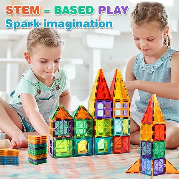 ZMAXKIC MAGNETIC TILES, 135PCS MAGNETIC BUILDING BLOCKS WITH 2 CARS, LARGE MAGNET BUILDING SET,STEM SENSORY EDUCATIONAL TOYS GIFT FOR TODDLERS KIDS BOYS GIRLS.