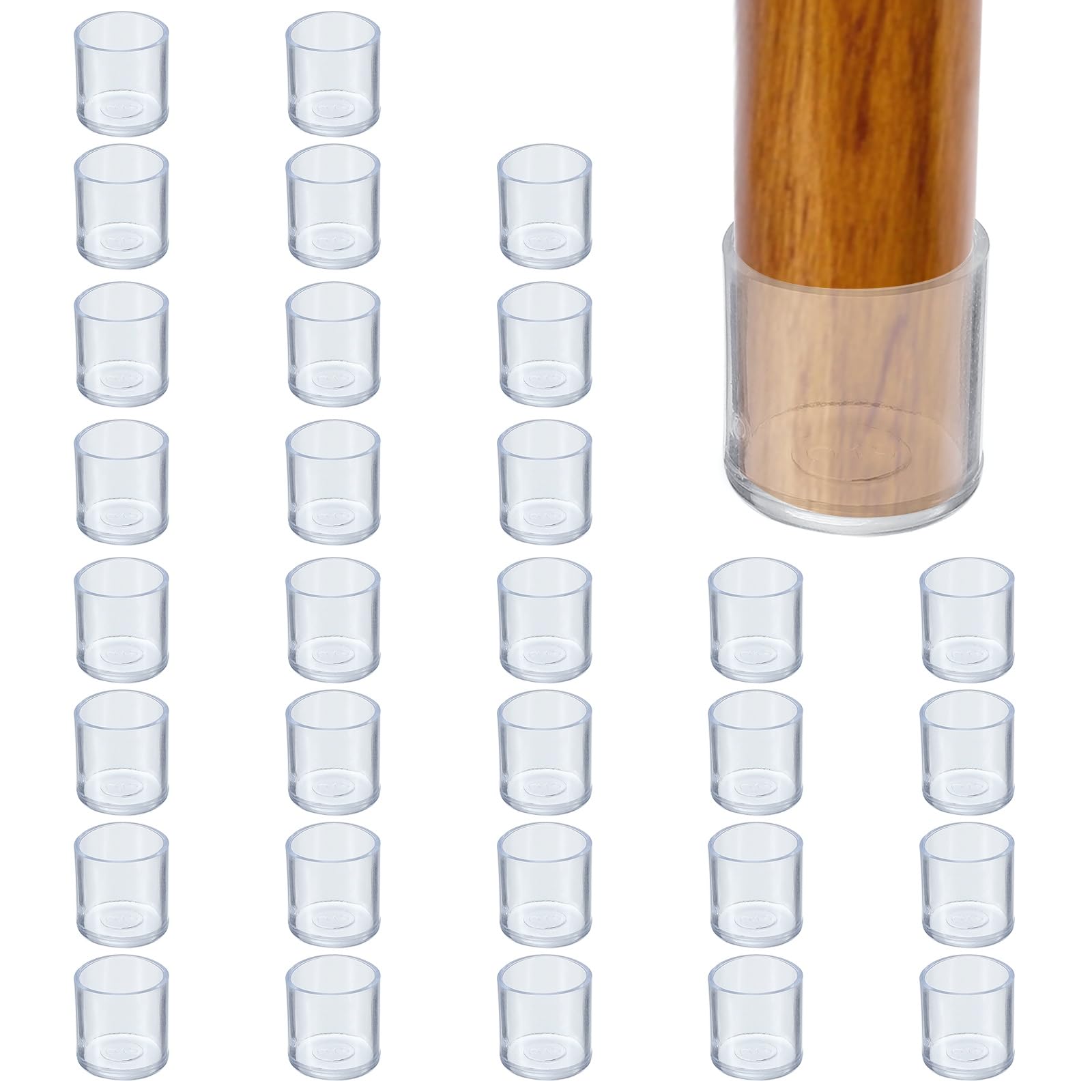 PATIKIL Round Rubber Chair Leg Caps Tips 3/4", 32 Pcs Plastic Furniture Leg Floor Protectors No Scratches No Noise for Chair Leg Protect Hardwood Floor, Transparent
