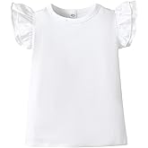 LYSMuch 2-5T Toddler Girls Ruffle Sleeve T Shirt Puff Short Sleeve Basic Tank Top Blouse Plain Solid Kids Casual Clothes