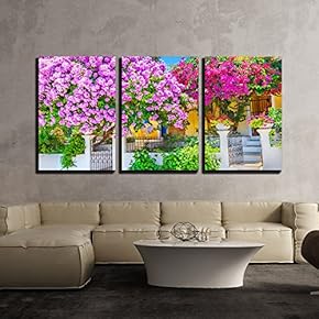 House with Bougainvillea x3 Panels