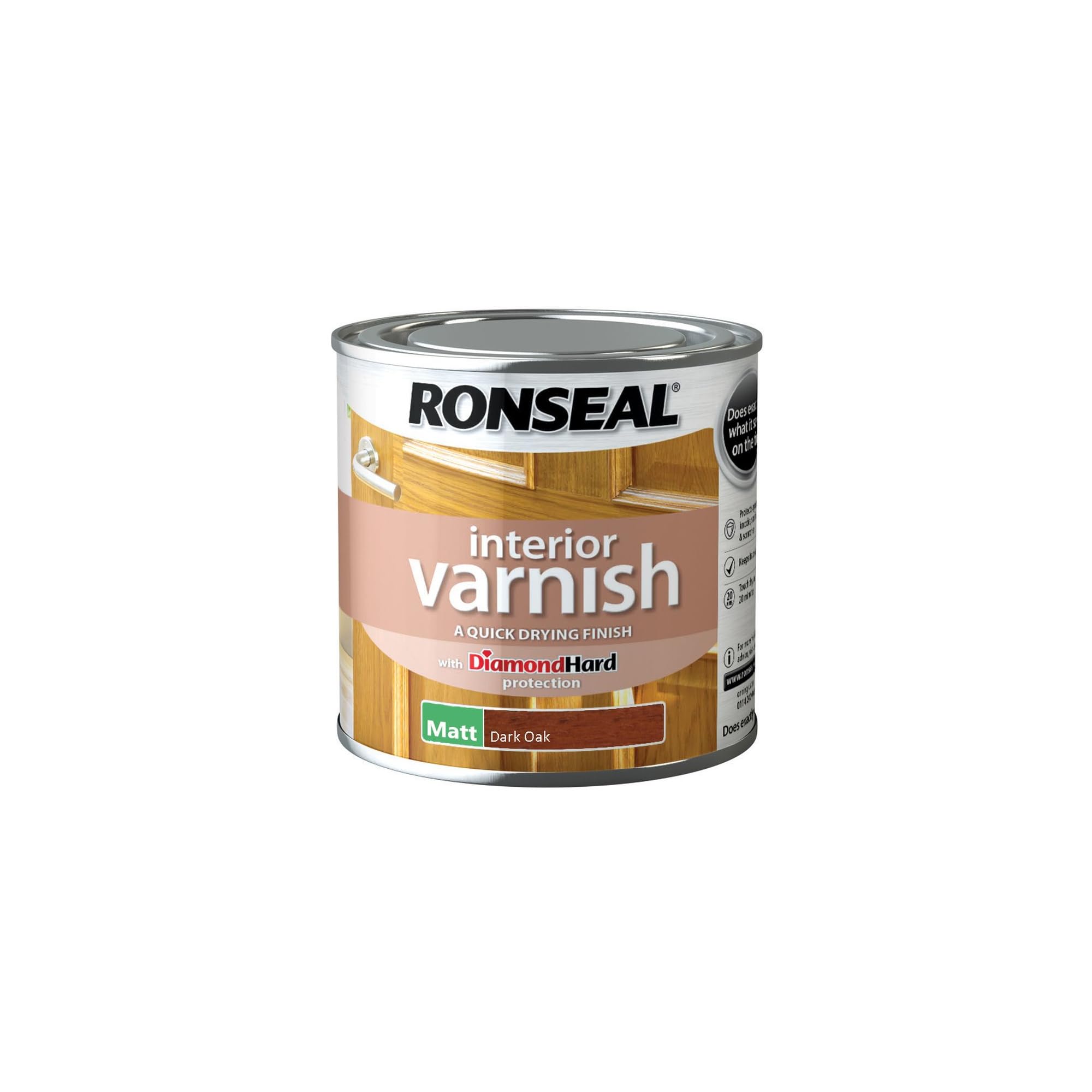 Ronseal RSLIVMDO250 250ml Quick Dry Matt Interior Varnish - Dark Oak