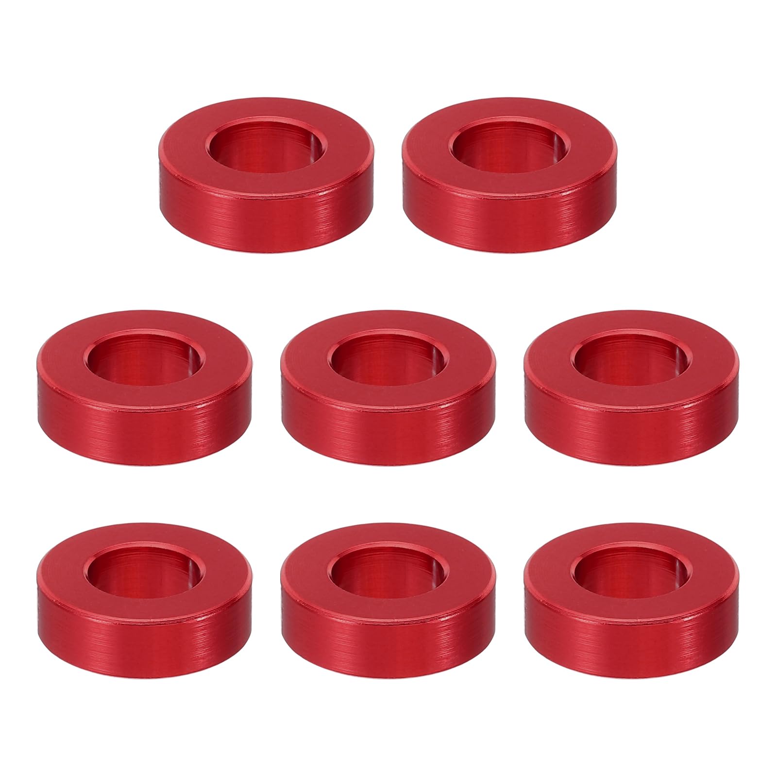 PATIKIL M8 Aluminum Spacer, 8 Pcs Metal Spacers Aluminum 8.2mm ID x 16mm OD x 5mm L Aluminum Spacer Screw Standoff Round for 1/3in or M8 Screw Bolts, Red