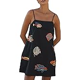 Women Boho Mini Cami Dress Graffiti Spaghetti Strap Aline Fruit Dress Cute Colofrul Short Beach Sundress