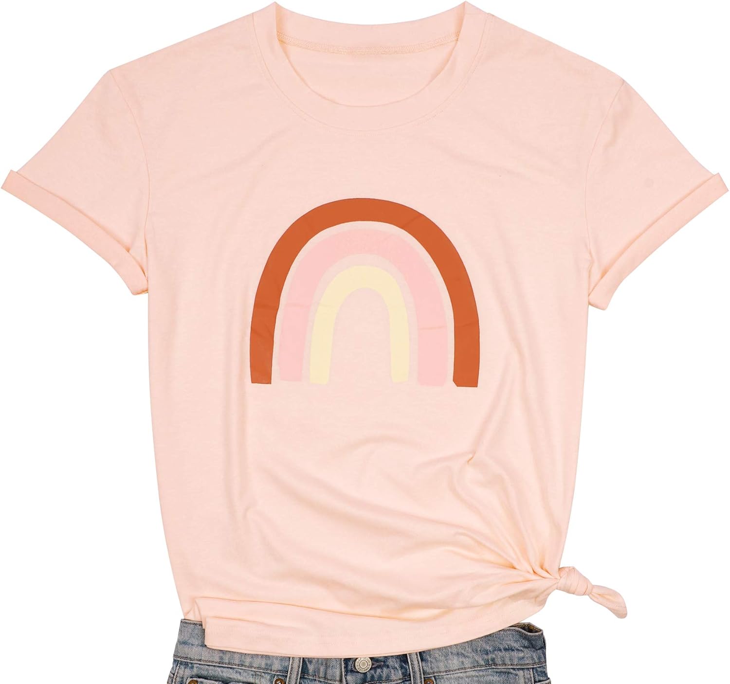 Rainbow Graphic Tee for Women Inspirational O Neck TShirt Short Sleeve