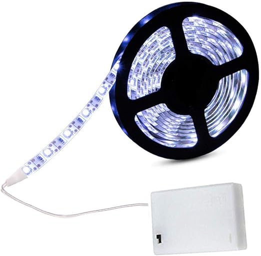 cuzile tira luz led color blanco 200 cm 66 in tira led luz bateria caja interruptor funciona con pilas