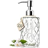 JASAI Diamond Design 12 Oz Glass Soap Dispenser, Kitchen Soap Dispenser with 304 Rust Proof Stainless Steel Pump, Bathroom So