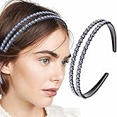 Firuilo Rhinestones Headband Crystal Flower Headbands Blue Double Hairbands for Women