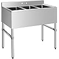 Giantex 3 Compartment Commercial 304 Stainless Steel Sink, Free Standing Triple Bowl Kitchen Sinks w/ 3 Basket Strainer Drain