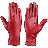 MGGMOKAY Women Leather Gloves Lambskin Touch Screen Winter Warm Gloves Cashmere Lined