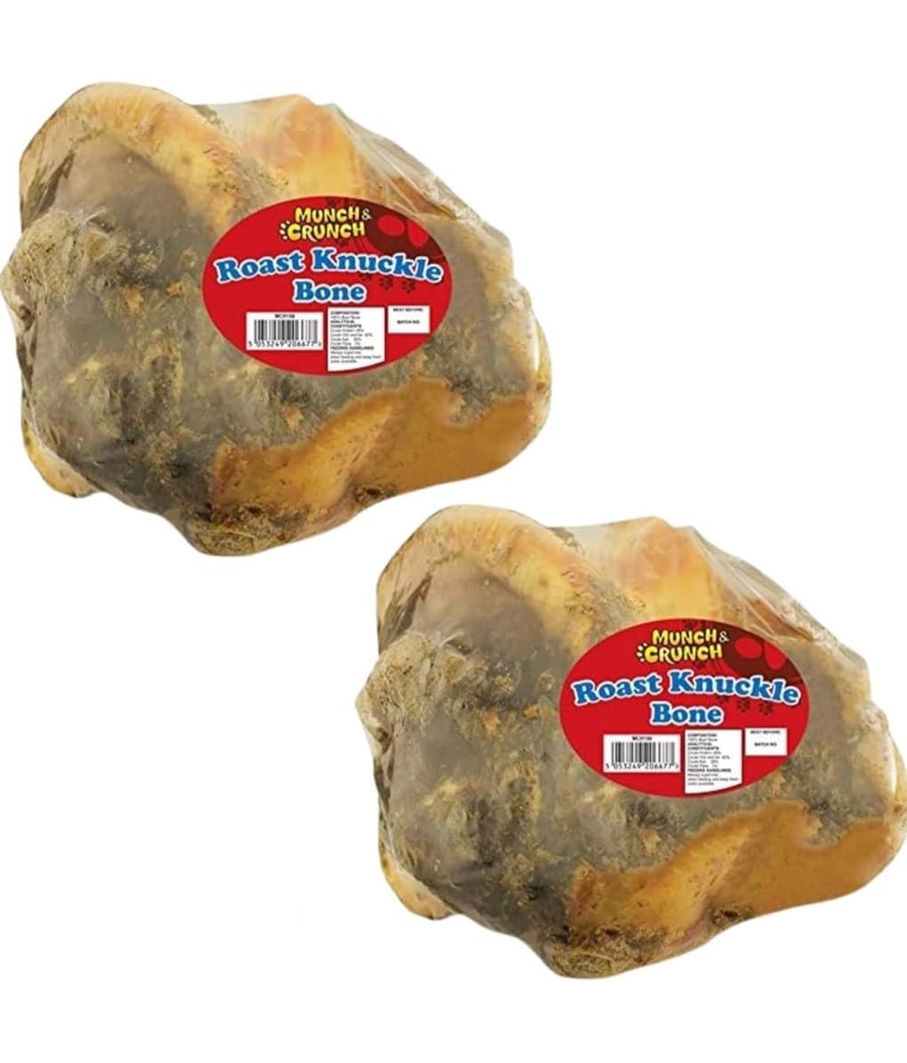 Munch & Crunch Large Roast Knuckle Bones for Dogs x 2 | 100% Natural Treats | Dog Bones Long Lasting Chews