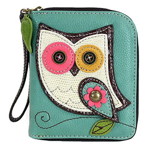 Chala Teal Hoo Hoo Owl Zip-Around Wallet/Wristlet