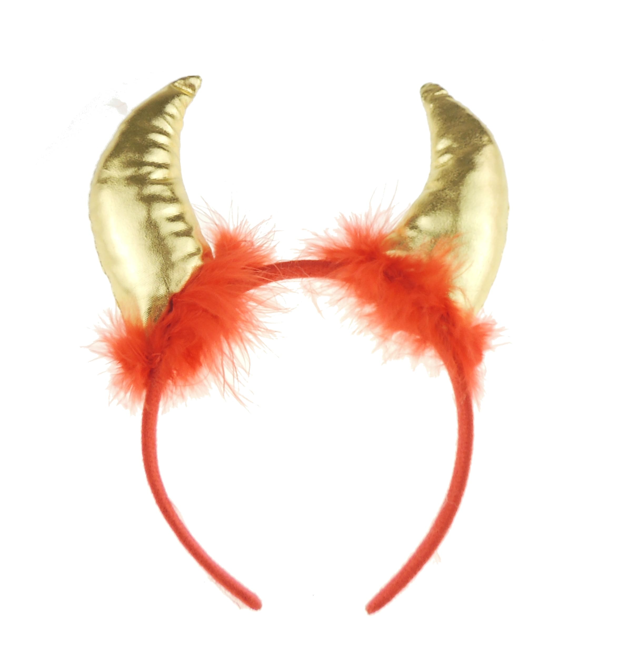 Glamour Girlz Womens Mens Fancy Dress Up Party Role Play Costume Hen Do Halloween Deely Deeley Bopper Animal Headband Hairband Hair Alice Band Goth Steampunk Satan Fluffy Devil Horns (Gold Red)