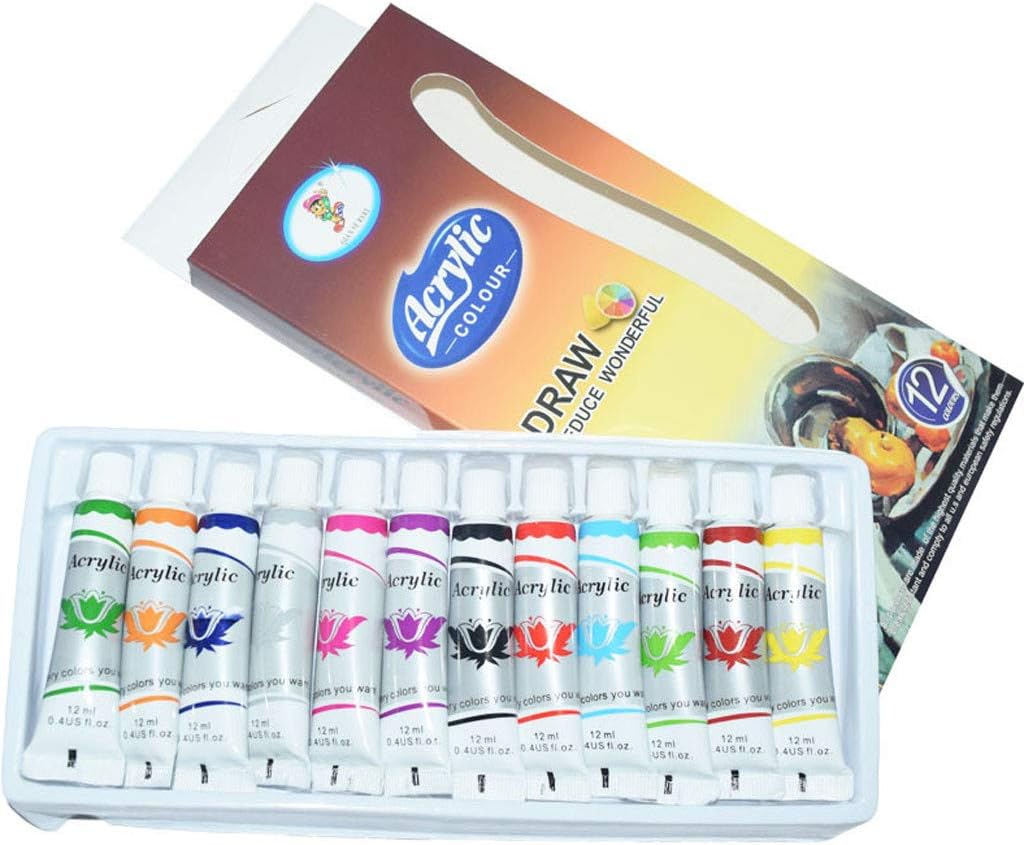 12-Colour Acrylic Paint Set Tube 12ml for Artists Perfect for Canvas,Wood,Ceramic Painting and Drawing