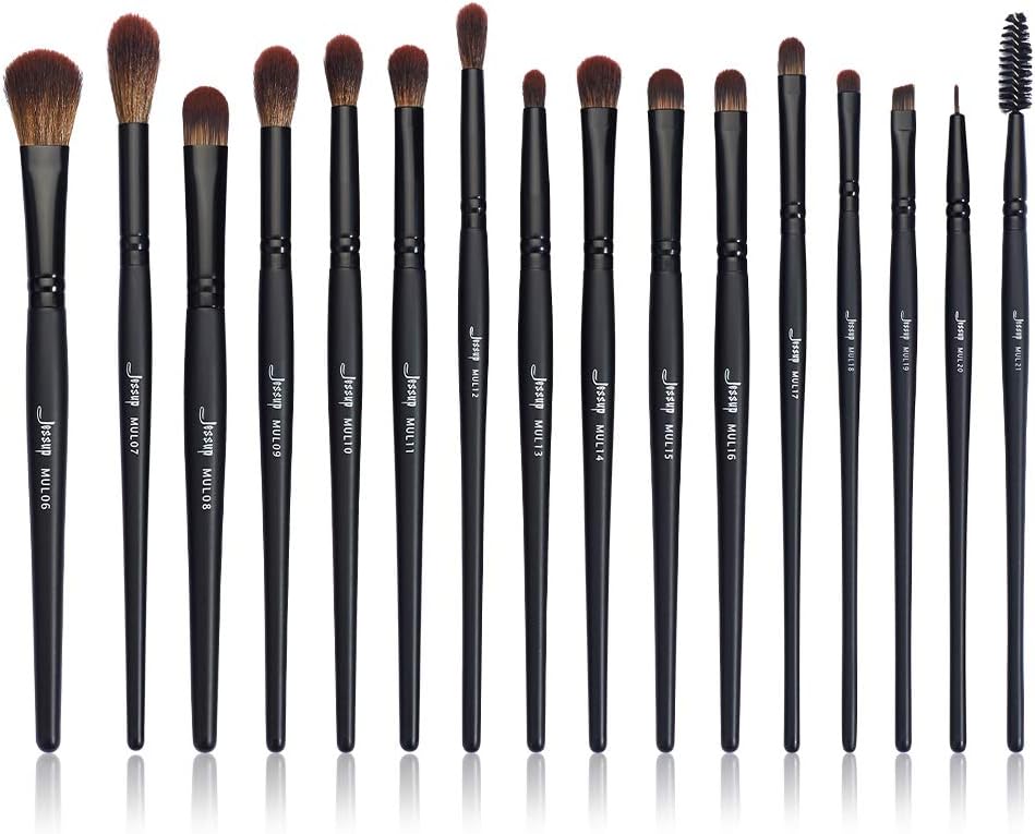 Jessup Make Up Brushes Set Professional 16Pcs Black Precision Collection,Synthetic Hair,Highlight Concealer Eyeshadow Eye liner Blending Spoolie T272