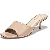 LULLASONG Women's Kitten Heels Sandals Low Heels Slip On Slides 2 Inch Heeled Square Open Toe Sandals for Women
