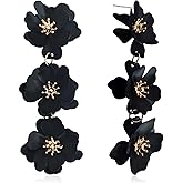 Unique Chic Long Matte Flower Dangle Earrings Cute Bohemian Tiered Triple Floral Drop Stud Earrings Ear Drop for Women Statement Jewelry Gifts Parties Prom