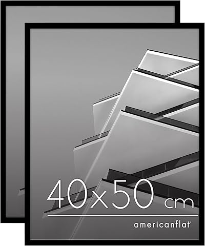 Americanflat Bilderrahmen 40x50 cm aus Kunststoff (2er Pack)- schmaler Bilderrahmen 50x40 cm mit Plexi-Scheibe - Fotorahmen mit integrierter Aufhängung für Hoch- und Querformat - Schwarz