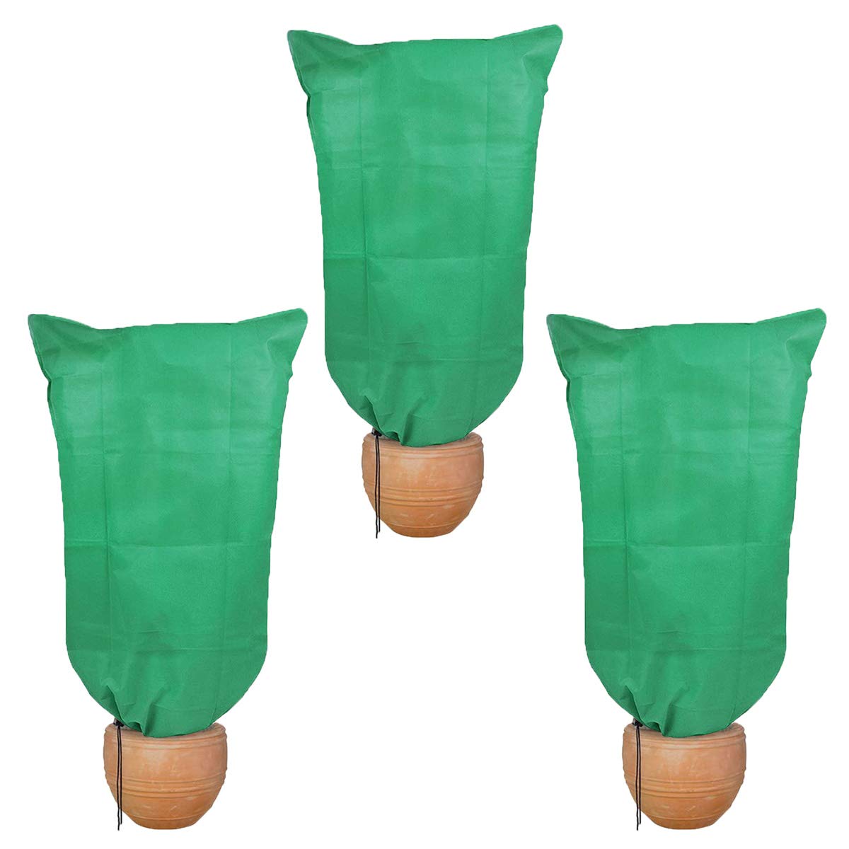HH-LIFE 3 Pcs Winter Drawstring Plant Covers 100x160 cm Frost Protection Bags Anti-Freeze Jacket Warm Blanket for Shrub Tree Plants (30g/m² Green)
