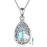 ONEFINITY Tree of Life Urn Necklace for Ashes Sterling Silver Moonstone Black Onyx Mass Agate Cremation Necklace for Ashes Keepsake Memory Jewelry for Women