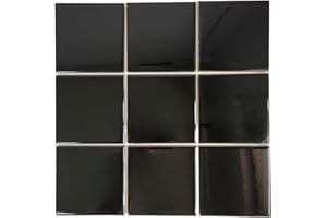 DYARI Set of 9 Ceramic Tiles 4"x4" Solid Color Versatile and Long-Lasting Wall and Floor Decor Backsplash Kitchen Bathroom (Black)
