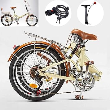 Amazon 折りたたみ自転車 カゴ付 パスのためにインチの女性の折りたたみ自転車は トレイル 山脈 ベージュ アルミのフルサスペンションフレームは 6つのスピードを通じてシフターをツイスト 標準装備 ミニベロ 折り畳み自転車 軽快車 自転車 Guoe Ykgm